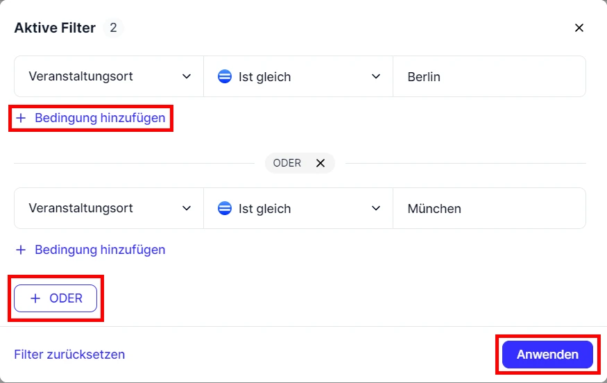 Events Uebersicht Filter setzen Beispiel