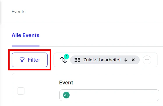 Events Uebersicht Filter setzen